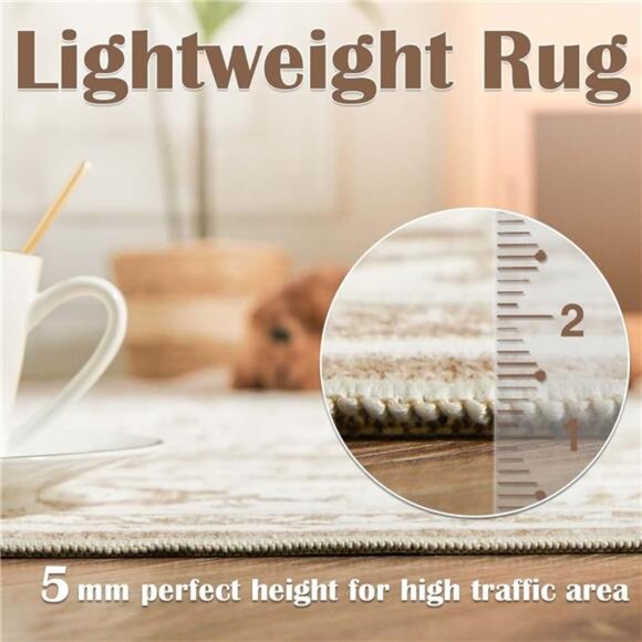 Washable Area Rug 5x7 Low Pile Bedroom Rug Stain Resistant Vintage Rug - Picture 5 of 7